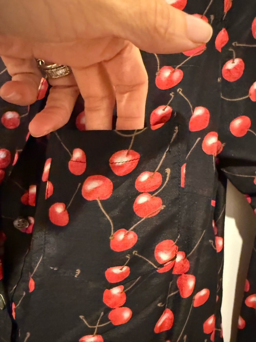 J. Crew Black Blouse with Red Cherry Print - Picture 4 of 8